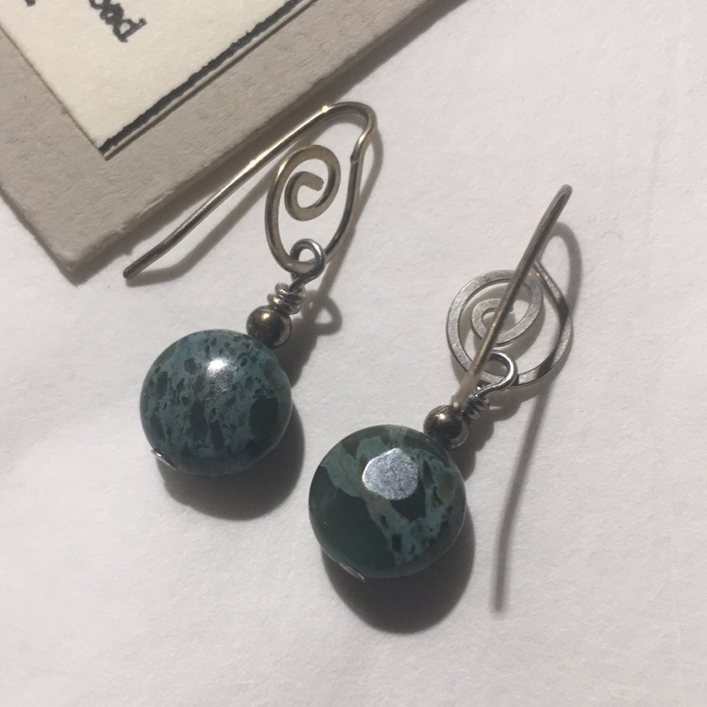 New England Twists Handcrafted Earrings Maine Green Stone Dainty Sterling